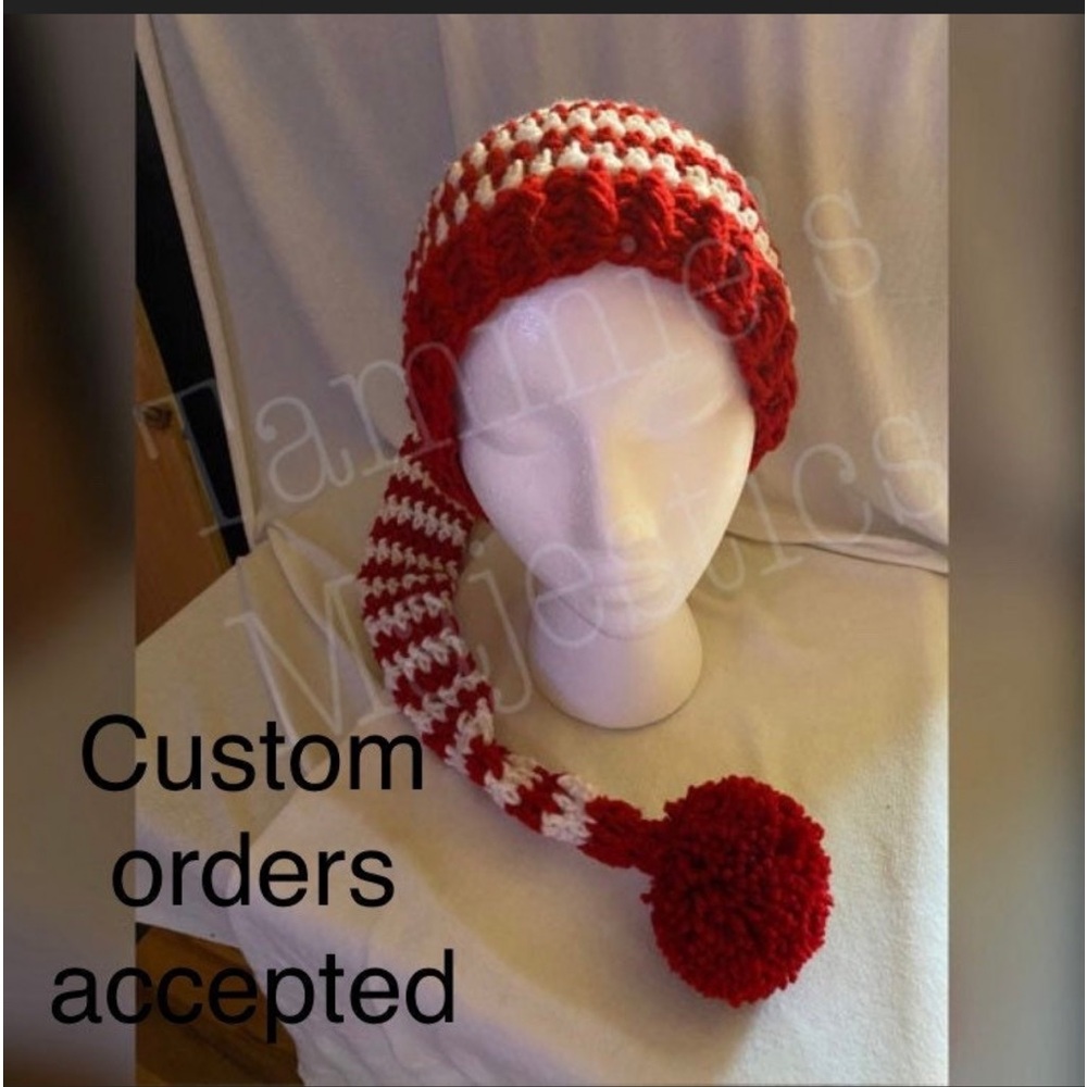 Red & White 36" hat toboggan ski long *custom colors* newborn-adult sizes w/pom